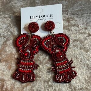 Lily Lough lobster Red Beaded pierced Earrings